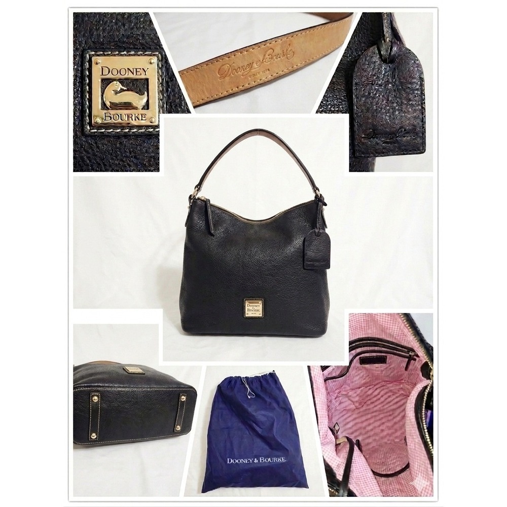 Dooney & Bourke Portofino Black Pebbled Leather Hobo Bag Gold Duck Logo Lock